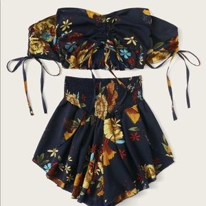 Boho Floral woven short set